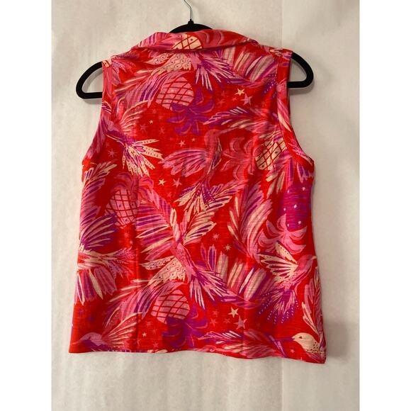 Sigrid Olsen Floral Print Pink Red Sleeveless Cotton V Neck NWT Women Small Top - Picture 2 of 7